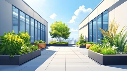 Rooftop Garden Between Two Modern Buildings with a City View