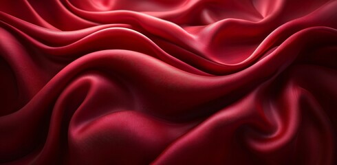 Obraz premium Luxurious red silk fabric exuding warmth and opulence, ideal for Christmas marketing, holiday event invitations, seasonal decor, and elegant gift-wrapping.