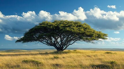 Obraz premium windswept trees standing strong in grassy field symbolizing resilience against harsh conditions.stock image