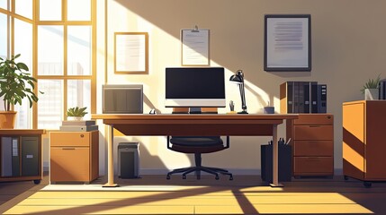 A Modern Home Office with Sunlight Streaming Through a Window