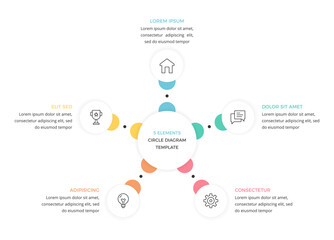 Circular diagram with 5 elements, infographic template of a process with 5 stages, vector eps10 illustration