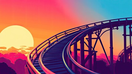 Obraz premium Rollercoaster Track Against a Vivid Sunset Sky