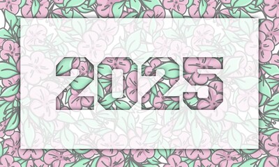 2025 flower motif background. calendar and template design concept. nature, romantic, love, foliage plant, and decorative themes