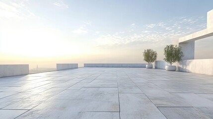 Modern Rooftop Terrace with Plants and City Skyline View