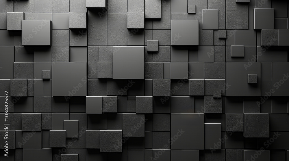 Poster this abstract composition showcases a textured black wall with various three-dimensional square patt