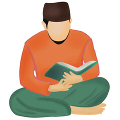 Illustration of a man reading Quran