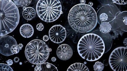 Ancient microbes under microscope reveal intricate cellular structures, showcasing their mysterious and ancient nature, ideal for scientific and educational content.