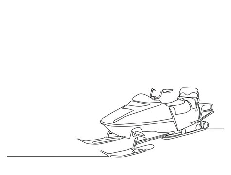 recommend clip art: Continuous one line drawing of snowmobile vehicle. Snowbike line art vector illustration. Editable vector.