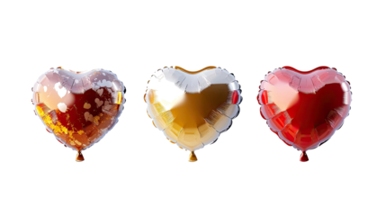 Three Heart-Shaped Balloons in Shades of Red Gold and Metallic Generative AI