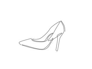 Continuous one line drawing of elegance high heel. lady shoes line art vector illustration. Editable vector.