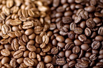 Obraz premium Close Up of Roasted Coffee Beans: A Rich Aroma and Texture
