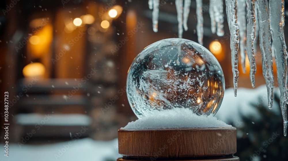 Aufkleber a snow globe filled with swirling snow captures the essence of winter, set against a backdrop of ici