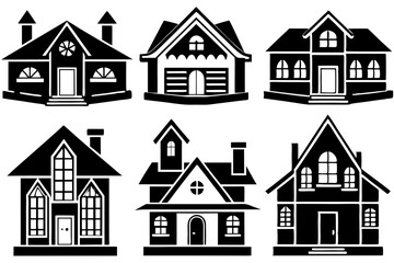 set of house icons vector silhouette