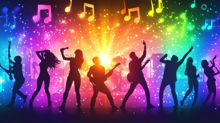 Vibrant Live Band Performance on Colorful Stage