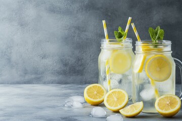 Refreshing Lemonade with Lemon Slices and Mint