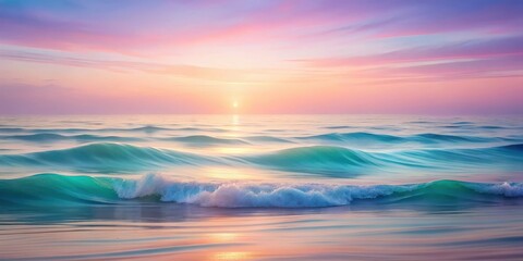 Obraz premium A serene seascape with gentle waves crashing on the shore as the sun sets, casting a vibrant and colorful glow across the sky and water.