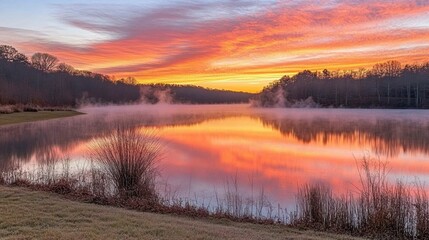 Serene Sunrise Over a Lake with Breathtaking Colors