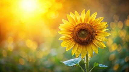 A single sunflower basking in the warm glow of the setting sun, its petals reaching towards the sky, a symbol of hope and resilience in the face of the fading light.