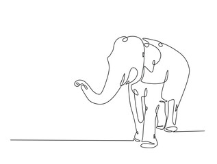 Continuous one line drawing of walking elephant. Elephant single line art vector illustration. Editable vector.