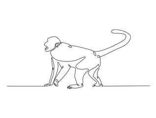 Continuous one line drawing of monkey with white background. Monkey single line art vector illustration. Editable vector.