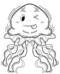 A vector graphic illustration of a jellyfish character perfect for kids' coloring pages