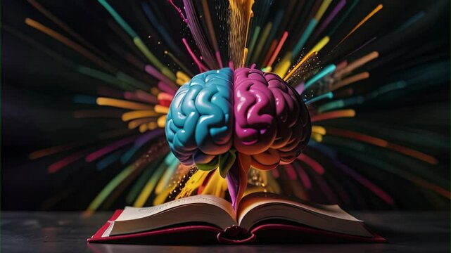 Human brain from open book. Generative AI