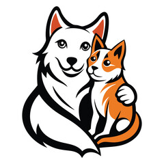 Cat hugs with dog show all leg realistic Adobe Illustrator Artwork