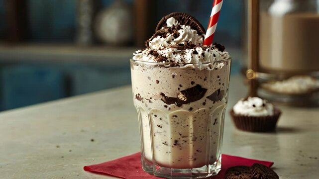 Oreo Cookie Milkshake with Whipped Cream and Straw