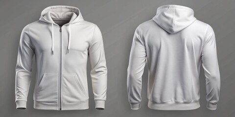 White Zip-Up Hoodie Mockup - Front and Back View, Hoodie Mockup, Apparel Design