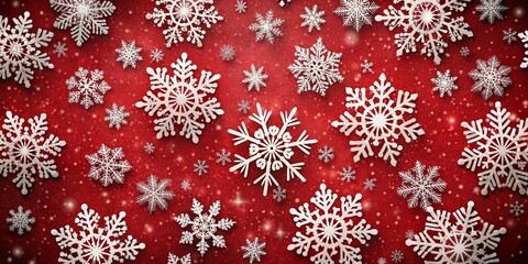 White Snowflakes on Red Background with Sparkling Effect, Christmas, Winter