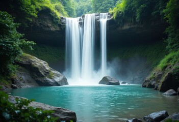 Naklejka premium Waterfall in Lush Forest .