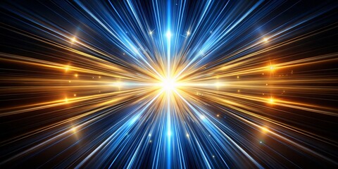 Obraz premium Abstract Golden and Blue Light Rays Radiating from Center, abstract , glowing light