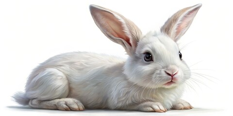 Fototapeta premium Digital Painting of a White Rabbit Sitting, Digital Art, Rabbit Art, White Rabbit