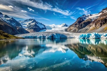 panoramic view of ice lake with glacier tongue