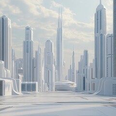A cityscape with a tall building in the middle