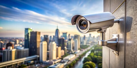 Security Camera Overlooking City Skyline, Surveillance, Urban