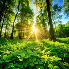 Obraz premium Sunlight Through the Trees, Sunbeams, Forest Floor, Forest, Nature, Sunlight