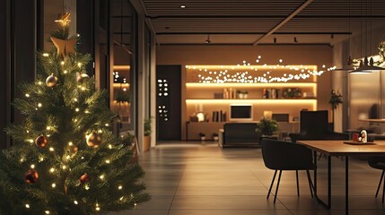 Decorated Christmas Tree in a Modern Living Room