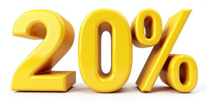 Yellow 20 Percent Sign 3D Render .