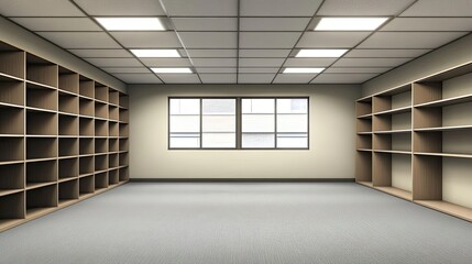 Fototapeta premium Empty Room with Bookshelves and Window
