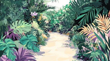 Lush Tropical Foliage with a Winding Path