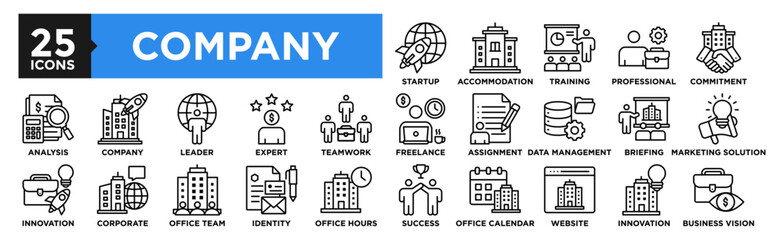 Company icon collection set. Containing design business, company, corporate, office, meeting, teamwork, team, strategy