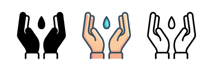Icon of open hands holding water, symbolizing purity, wellness, and healing.