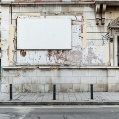 A street wall serves as the background for a blank