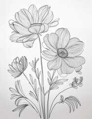 Collection of continuous line drawings of flowers, presented as single-line illustrations of plants. These minimalist prints are created in vector format