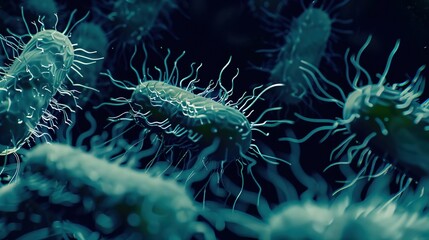 Naklejka premium Ancient microbes under microscope reveal intricate cellular structures, showcasing their mysterious and ancient nature, ideal for scientific and educational content.