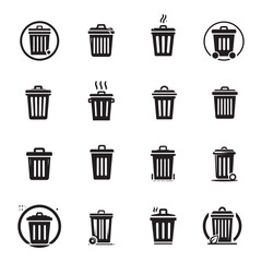 Monochrome Trash Can Icon Set - Vector Dustbin Silhouettes for Eco Projects