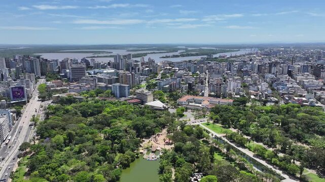 Porto Alegre Skyline At Porto Alegre In Rio Grande Do Sul Brazil. Downtown District. Highrise Buildings. Beautiful City Skyline. Porto Alegre Skyline At Porto Alegre In Rio Grande Do Sul Brazil. 