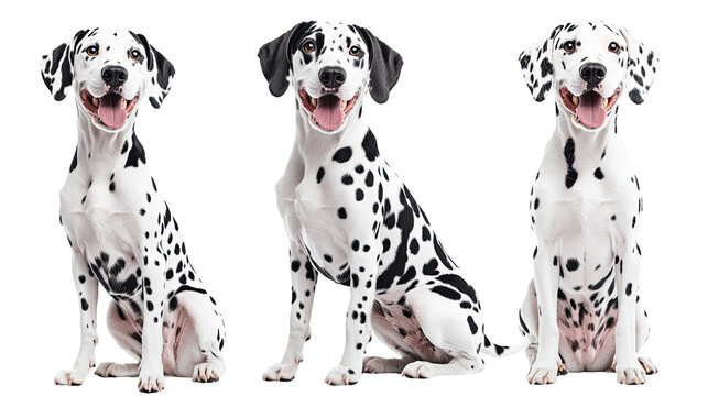 A cute Dalmatian and a playful Great Dane puppy sitting together against a white background - Powered by Adobe