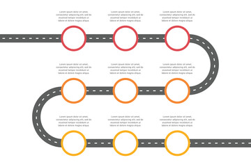 Infographic timeline roadmap  for business presentation with 9 steps.